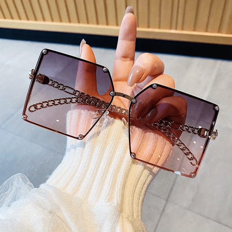 Oversized Square Sunglasses Rivet Decor Gradient UV400