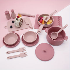 Kids Kitchen Playset Silicone Toy Cookware Set for Ages 3-12