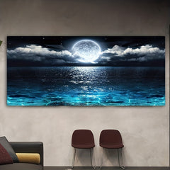 Modern Ocean & Night Moon Canvas Painting - Interior Decoration