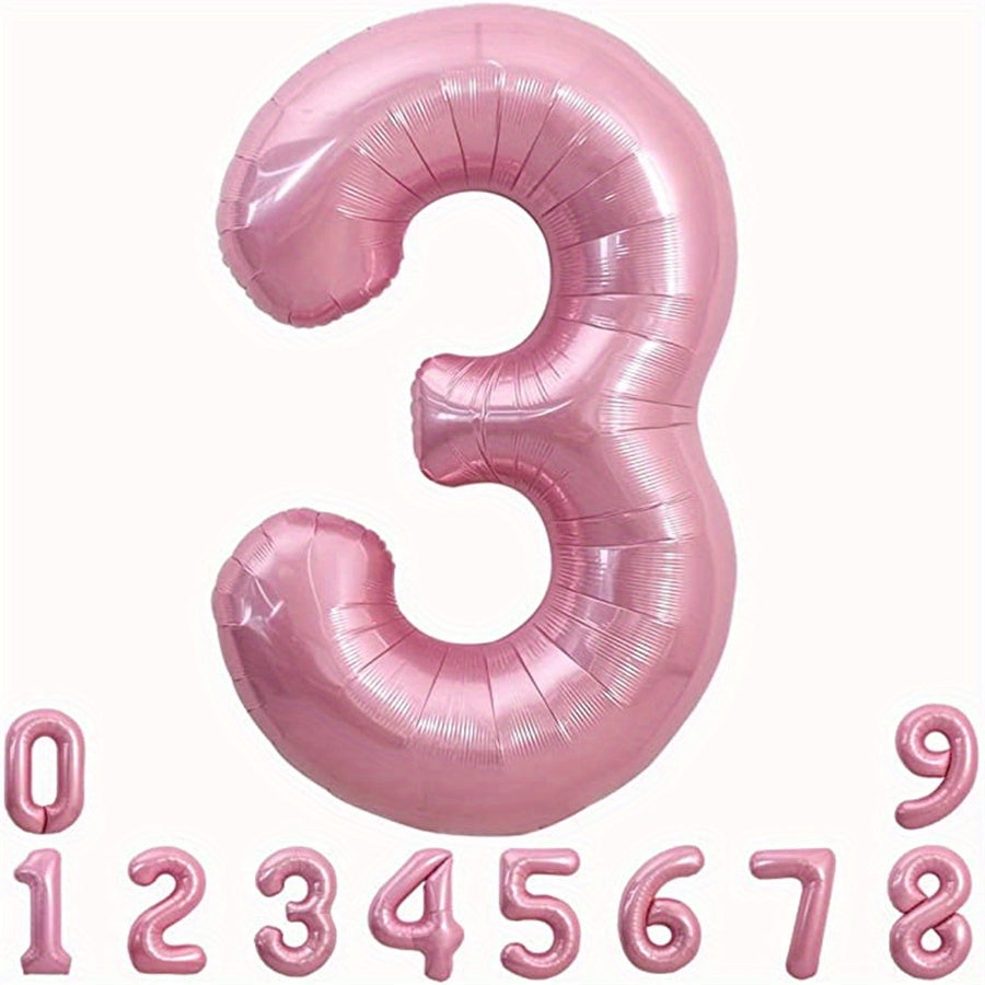 40 Inch Macaron Pink Number Balloons 0-9 with Ribbon & Straw