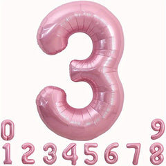 40 Inch Macaron Pink Number Balloons 0-9 with Ribbon & Straw