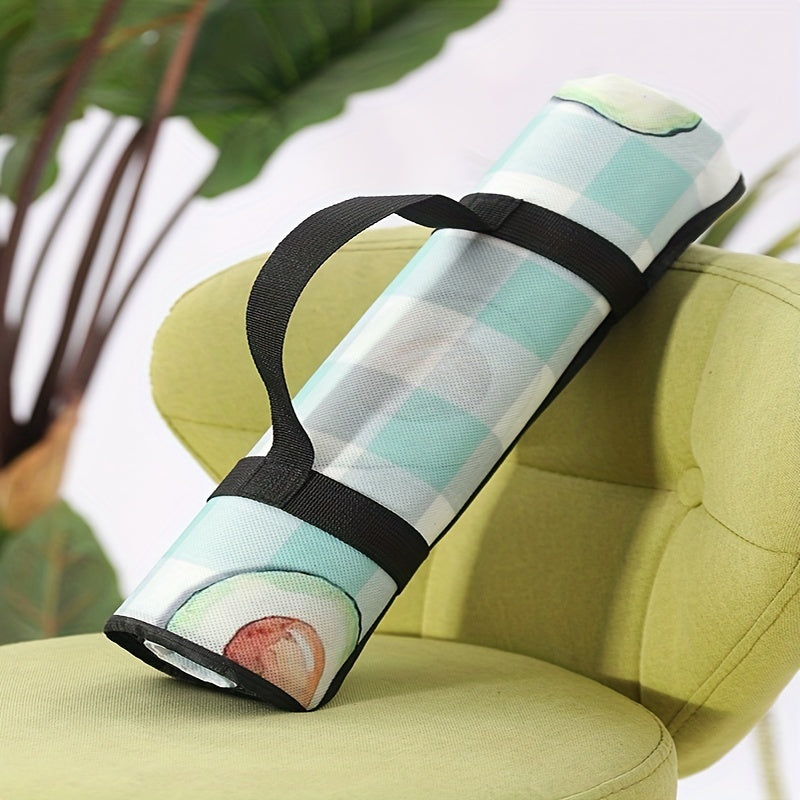 Green Plaid Portable Picnic Pad Waterproof Beach Blanket