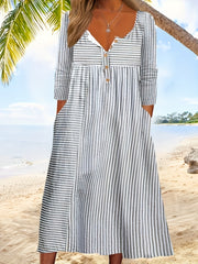  Colorblock Stripe Print Midi Dress