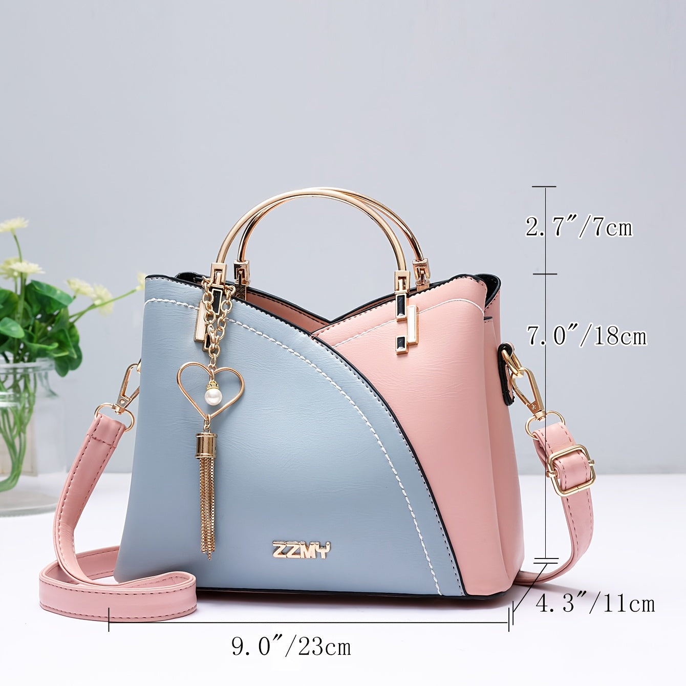 Two Tone Handbag Tassel Crossbody Bag Top Ring PU Leather Purse