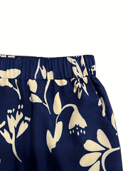  Floral Print Tee & Pocketed Pants 2 Piece Set