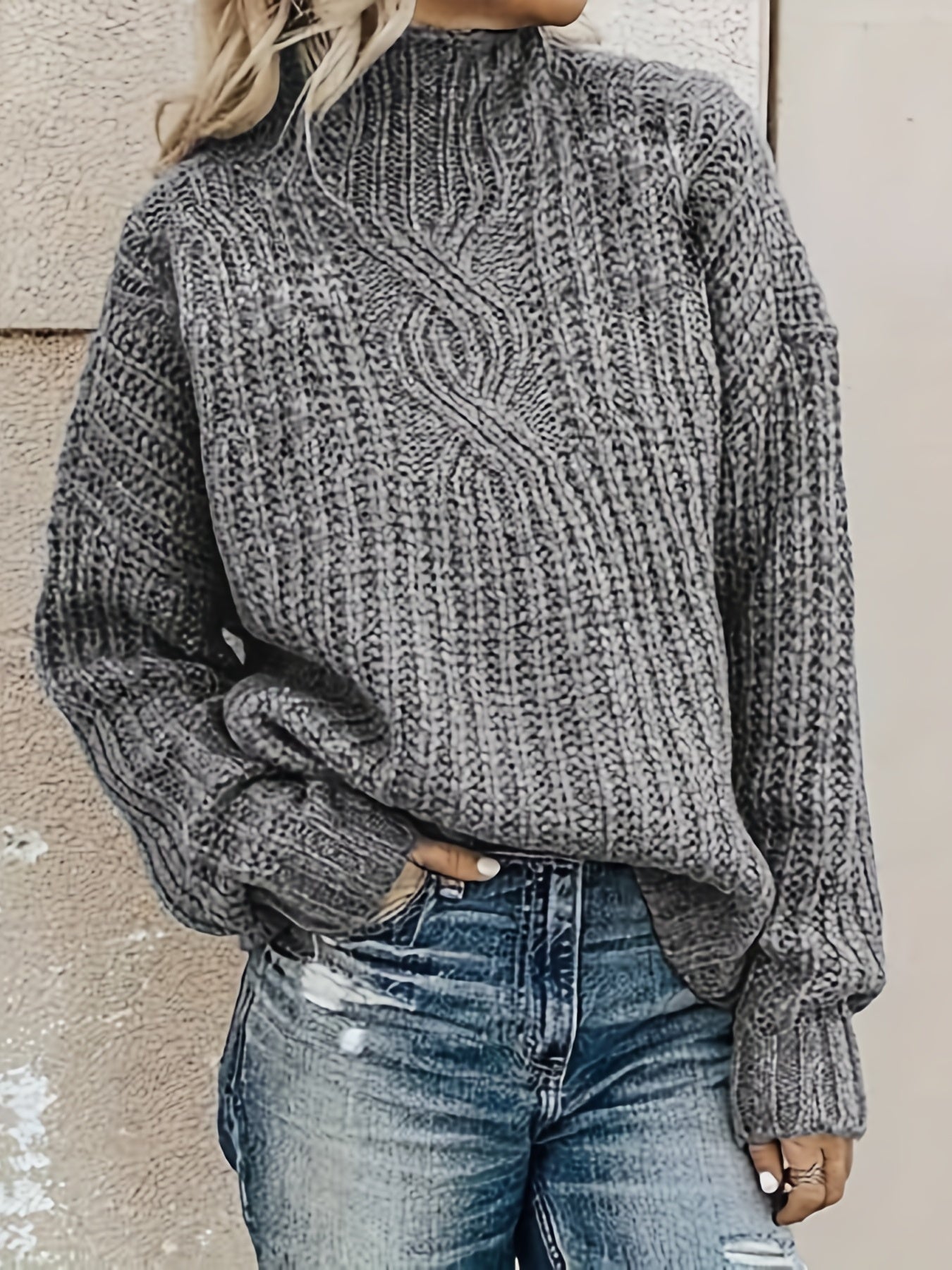  Cable Knit Sweater Women's Mock Neck Pullover Jumper