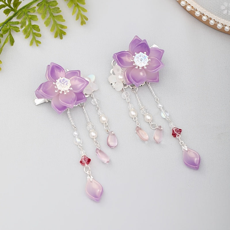 Chinese Tassel Flower Hair Clips Hanfu Hair Accessories 1pair