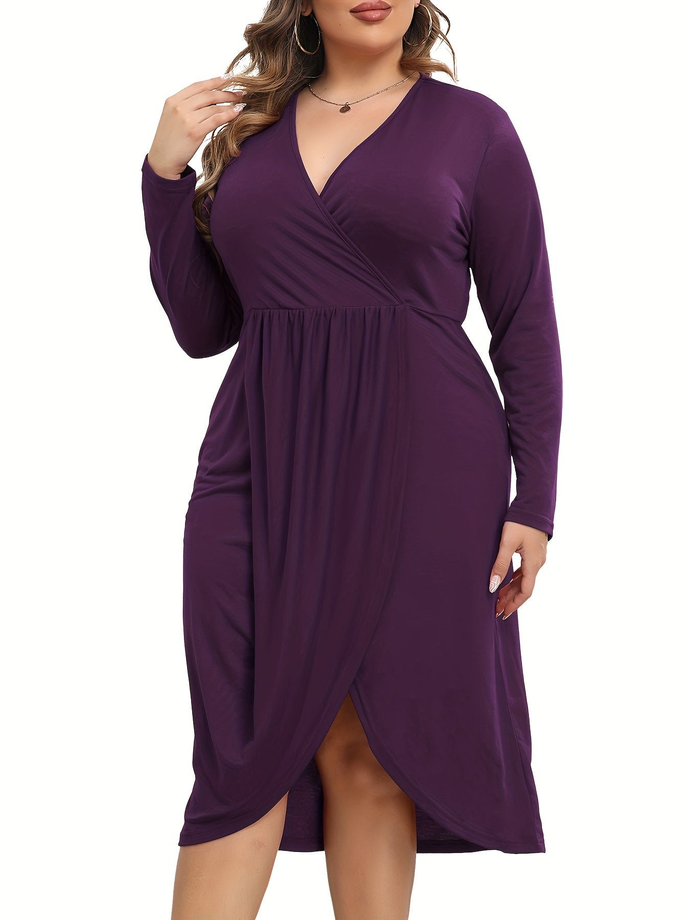  Solid Long Sleeve Wrap Dress