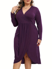  Solid Long Sleeve Wrap Dress
