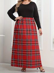 Colorblock Plaid Print Maxi Dress with Pockets