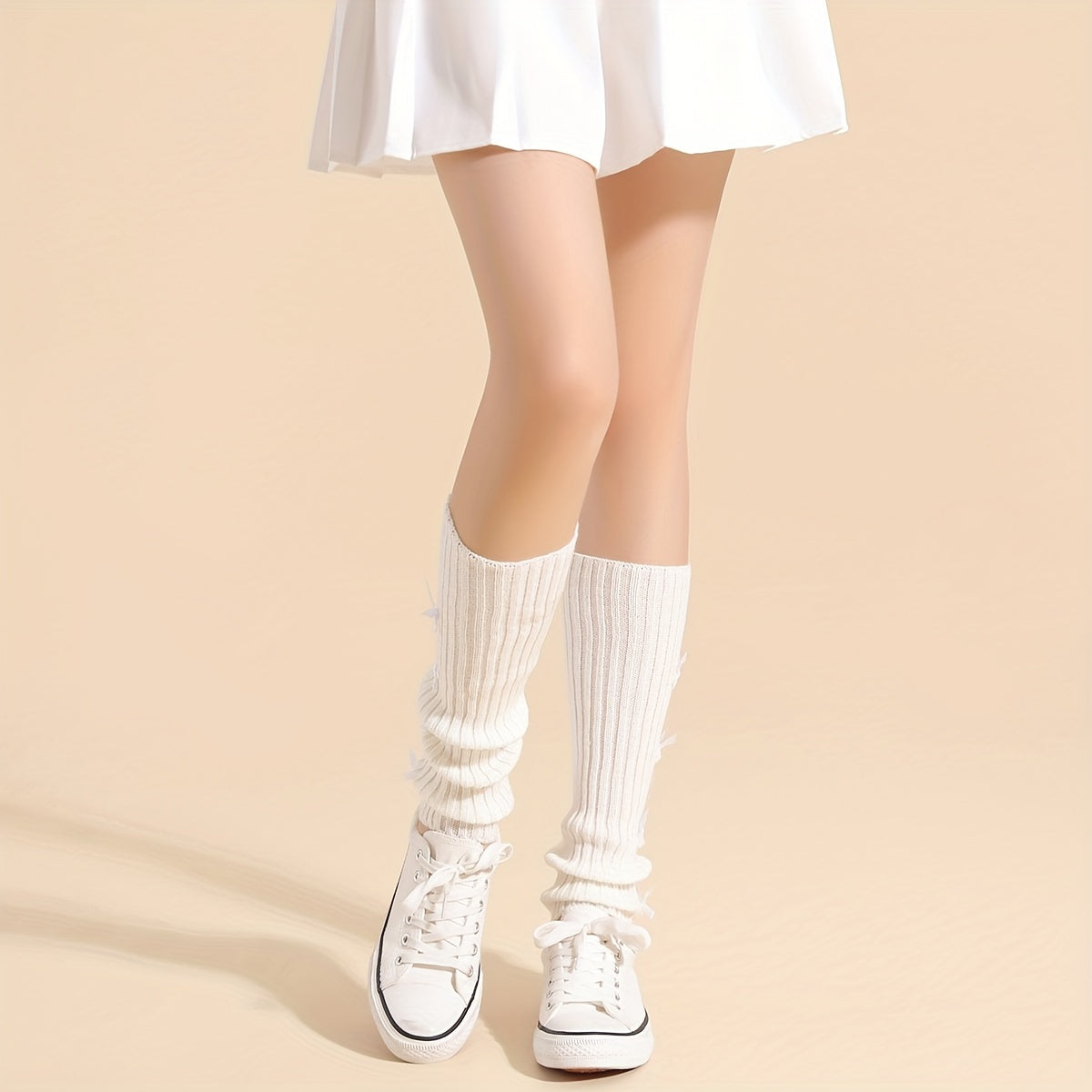 Bow Decor Leg Warmers Knee High Socks Women's Stockings