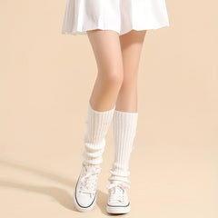 Bow Decor Leg Warmers Knee High Socks Women's Stockings