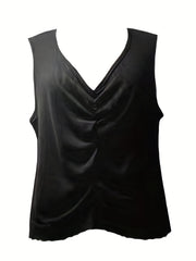  Sexy Tank Top Women's Plus Solid Ruched Front V Neck Medium Stretch