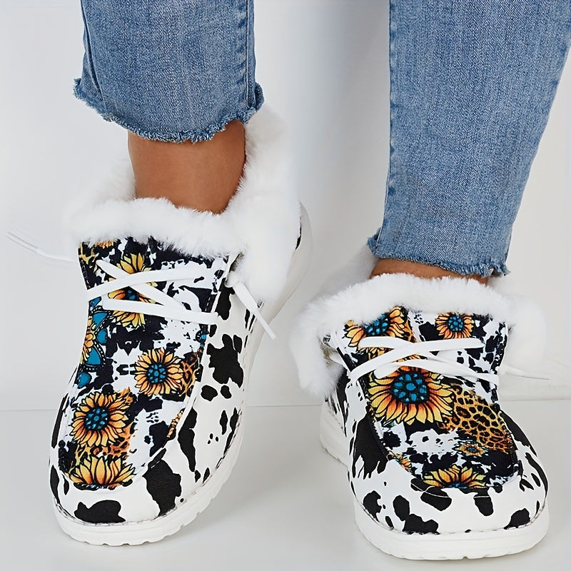 Sunflower & Dairy Cow Pattern Non slip Warm Sneakers