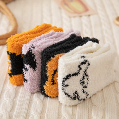Halloween Pumpkin & Bat Print Socks & Funny Fuzzy Women's Stockings