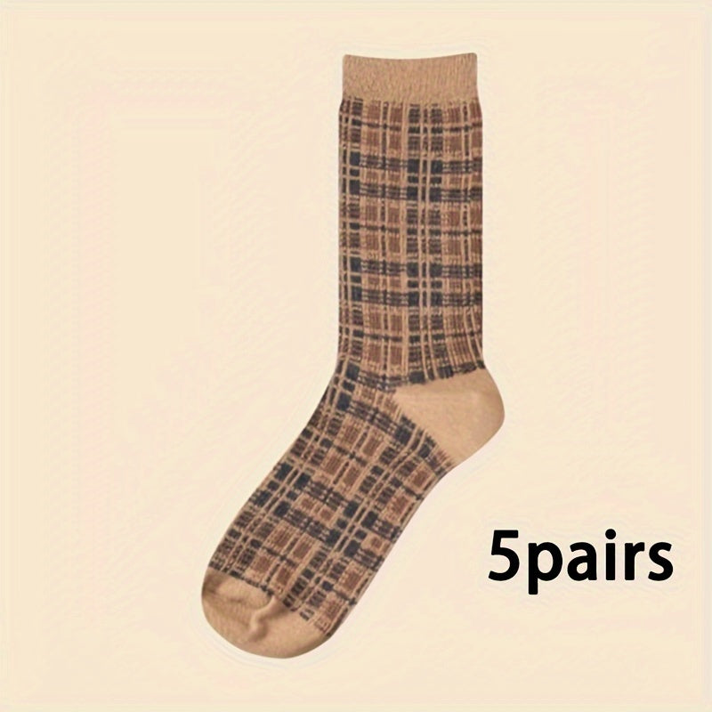 5 Pairs Vintage Pattern Crew Socks for Women