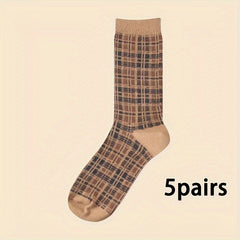 5 Pairs Vintage Pattern Crew Socks for Women