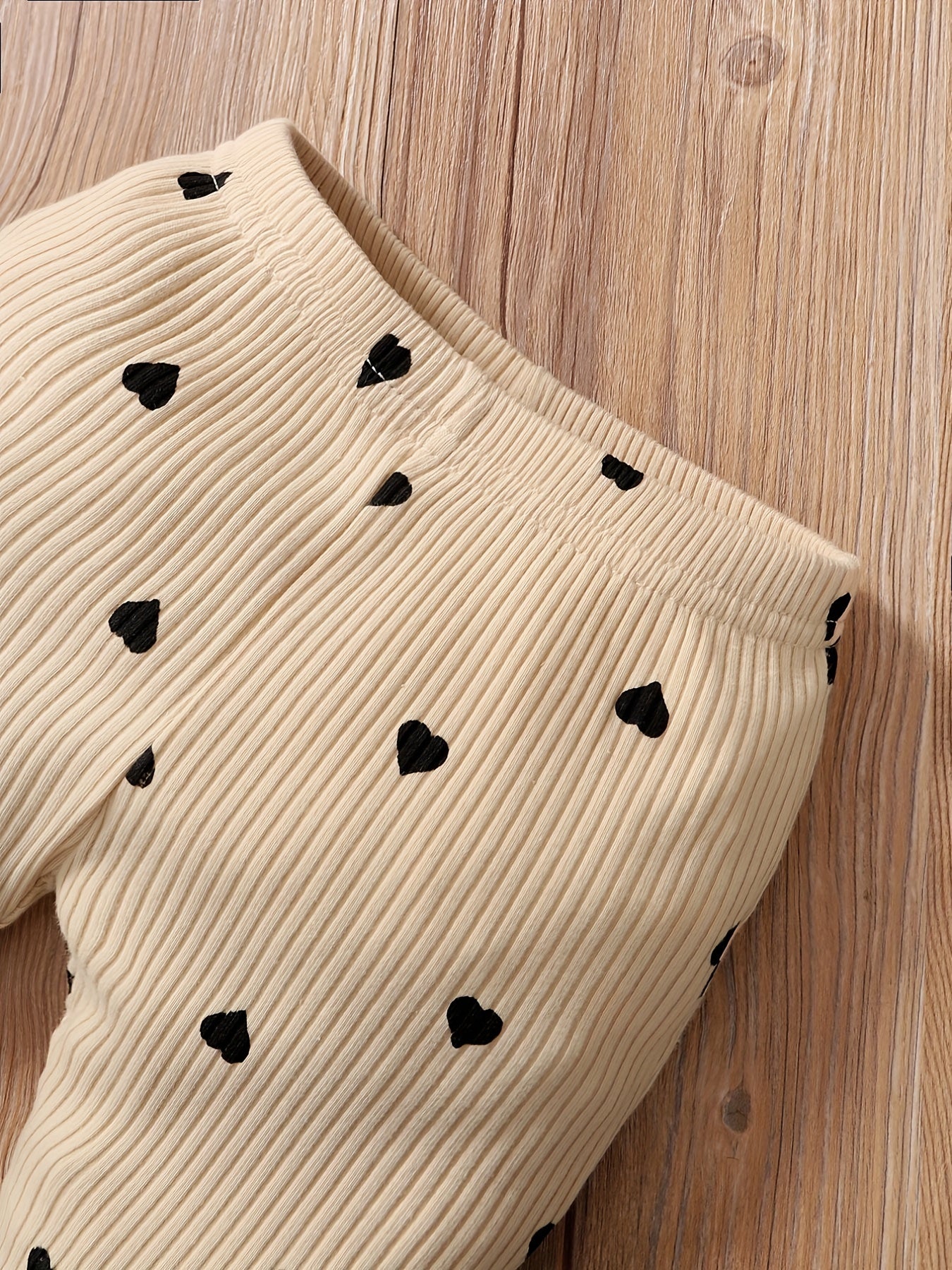 Heart Print Bodysuit Flared Pants 2pcs Casual Set