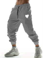 Heart Pattern Side Pockets Joggers Men's Cargo Pants