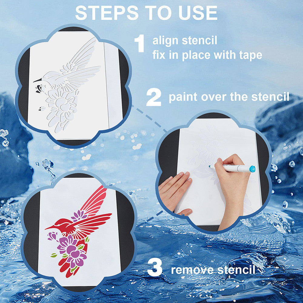 1set 2pcs PET Hollow Out Drawing Stencils with 1pc Paint Brush