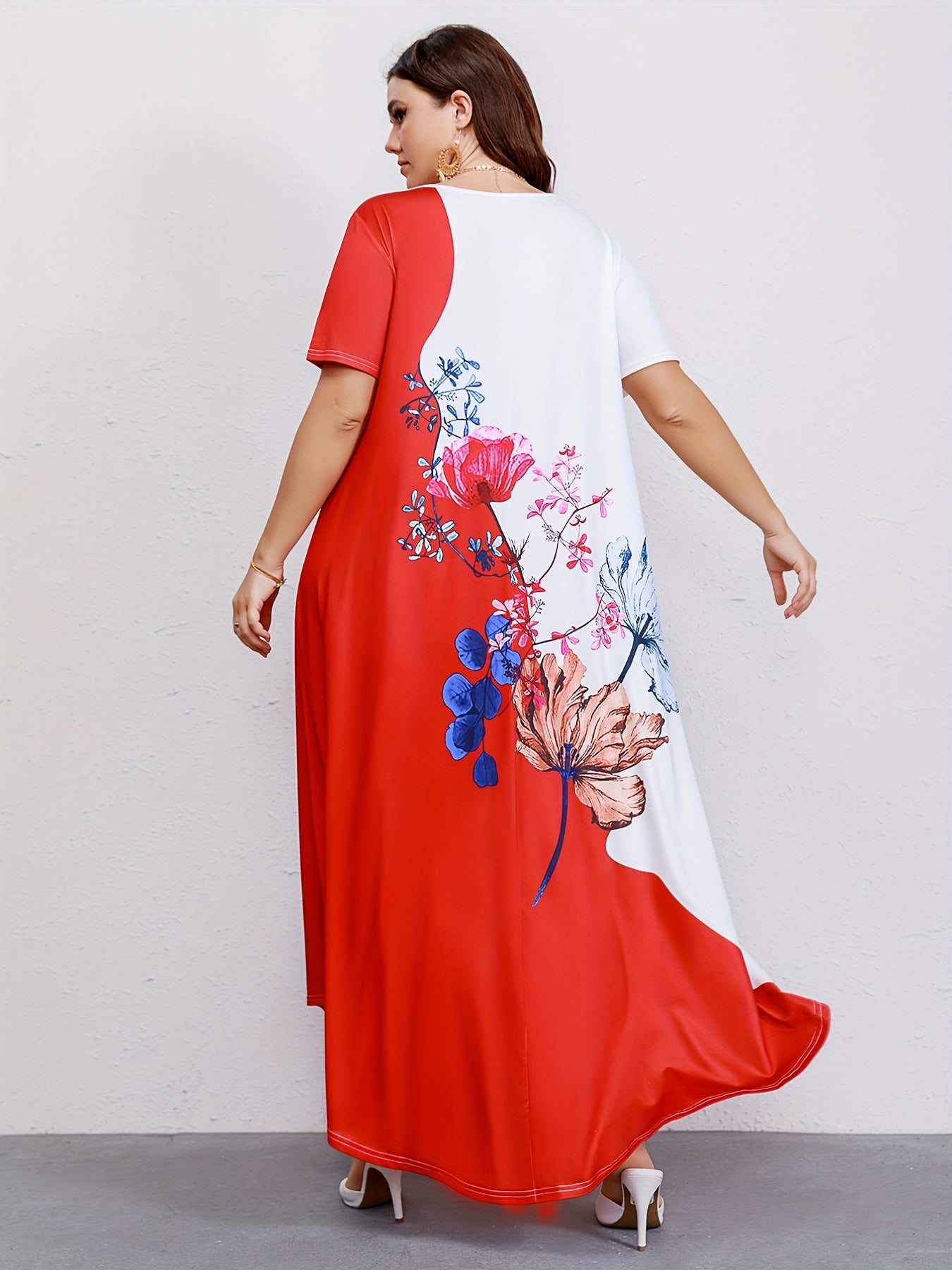  Colorblock Floral Print Maxi Dress