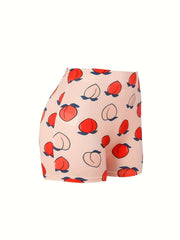  Peach Print High Rise Skinny Shorts