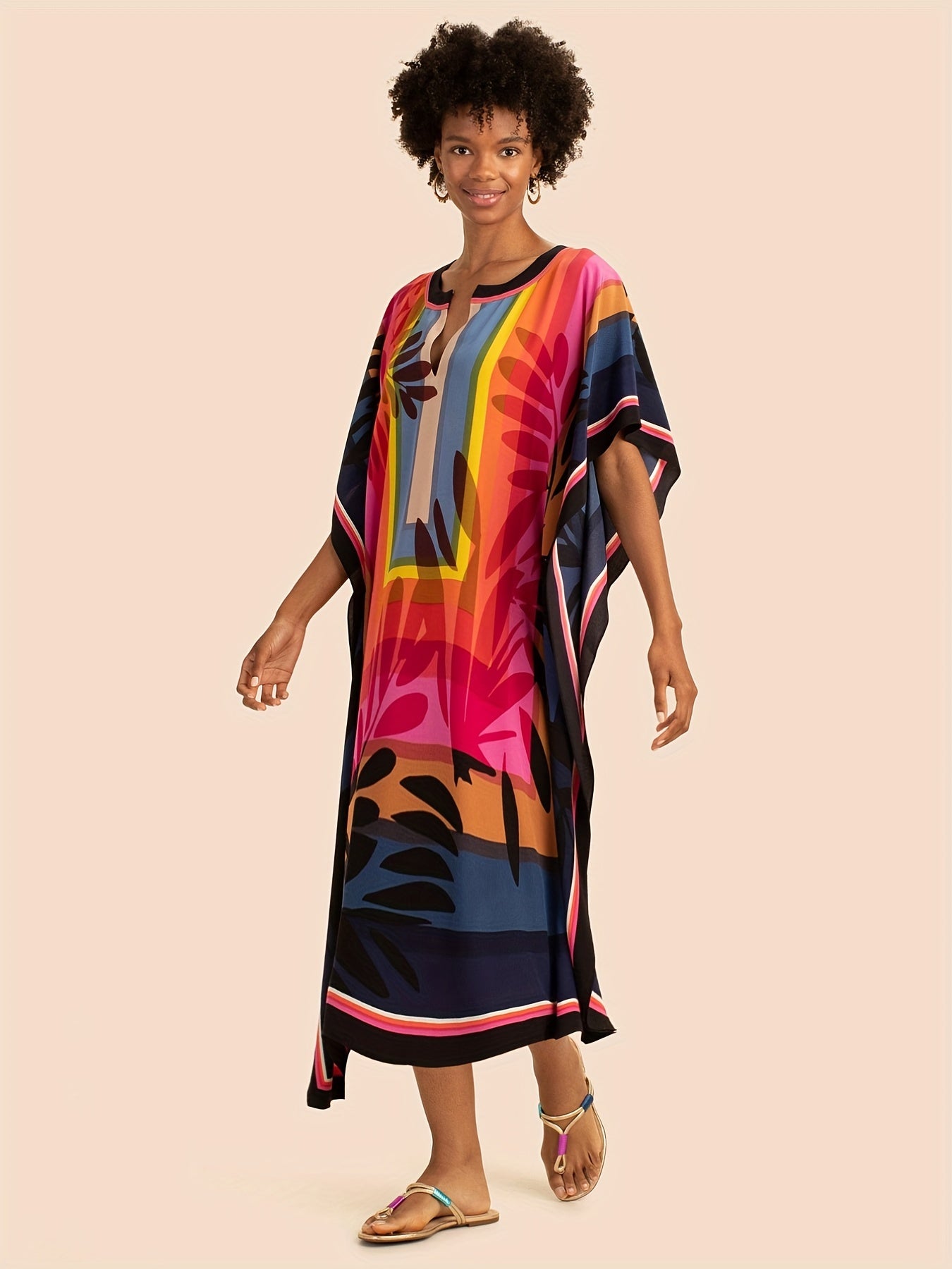  Colorblock Floral Maxi Cover Up