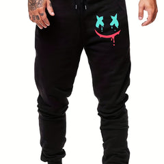 Smile Expression Print Men's Drawstring Sweatpants Loose Casual Jogger Pants