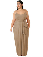 Solid Cami Maxi Dress With Pocket Women's Plus