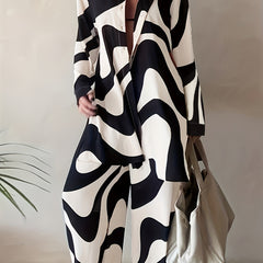 Women's Plus Abstract Stripe Print Long Sleeve Shirt & Pants Set