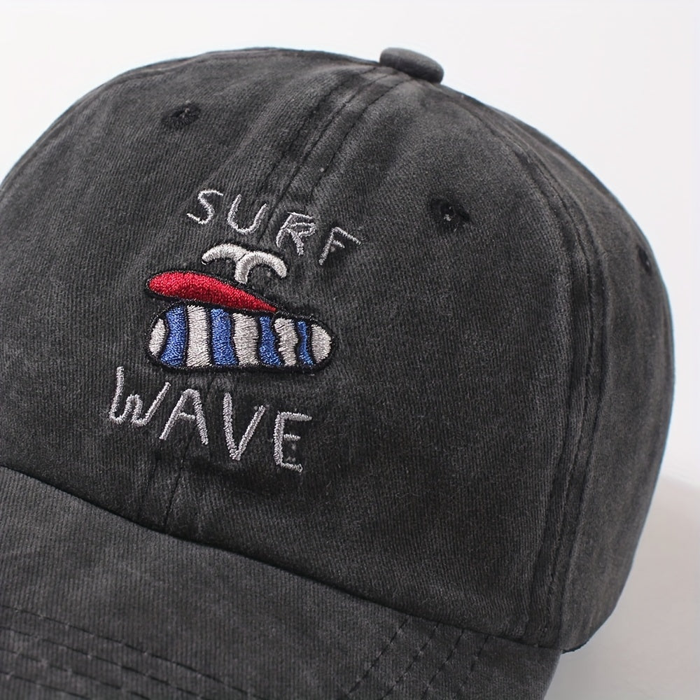SURF WAVE Embroidery Baseball Cap Distressed Cotton Dad Hats