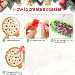 Christmas Diamond Art Coaster Kit - 8 Coasters & Holder Set