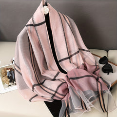 Soft Pink Mesh Scarf Lightweight Stripe Shawl Wrap