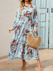  Floral Print Long Sleeve Maxi Dress