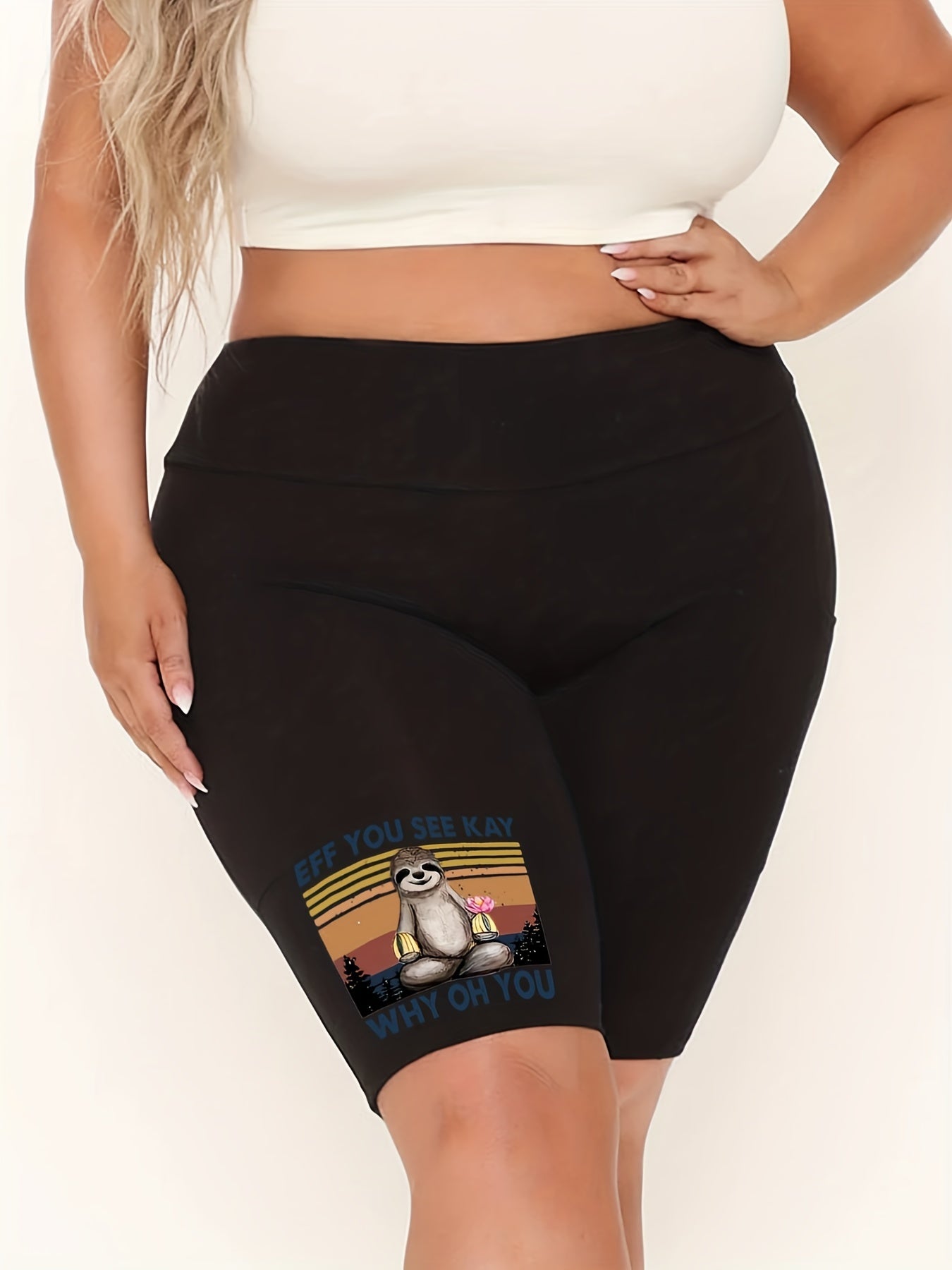  Sloth Print High Rise Biker Shorts