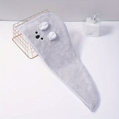 Cartoon Bunny Ears Hair Towel with Button Soft Hair Drying Cap for Women