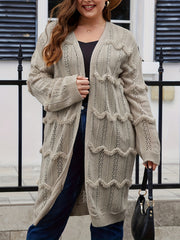  Solid Pointelle Long Sleeve Cardigan