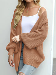  Solid Lantern Sleeve Cardigan