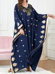  Golden Tribal Print Kaftan Dress V Neck