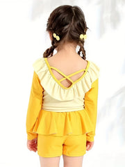 Girls' Duck Graphic Swimsuit Long Sleeve Crew Neck Beachwear For Kids