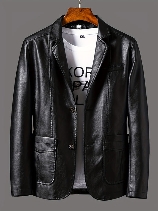 Men's Leather Lapel Zipper Up Jacket for Autumn Winter Wear