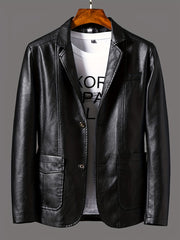 Men's Leather Lapel Zipper Up Jacket for Autumn Winter Wear