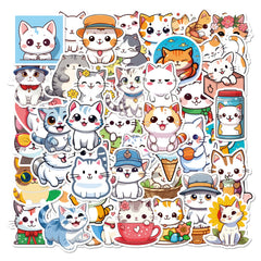 50pcs Cat Stickers Pack Waterproof Vinyl Cartoon Cat Stickers
