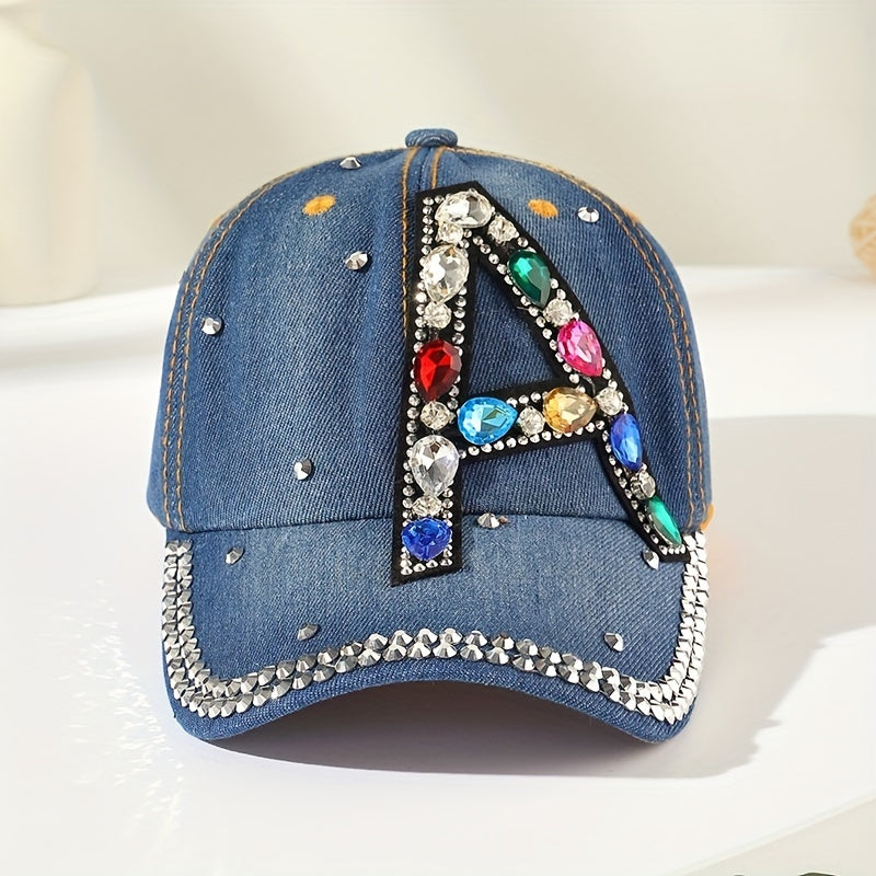 Y2K Rhinestone Baseball Cap Distressed Dad Hat for Women