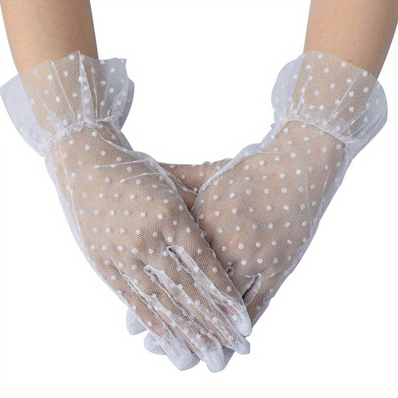 Lace Polka Dots Gloves Short Thin Breathable Yarn Gloves