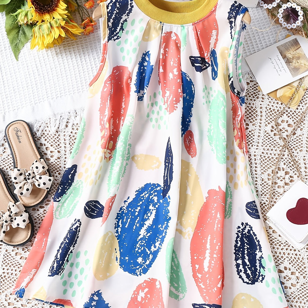 Girls Casual Graffiti Print Sleeveless Dress