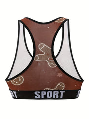  Christmas Bra Women's Plus Cartoon Print Racer Back Bralet