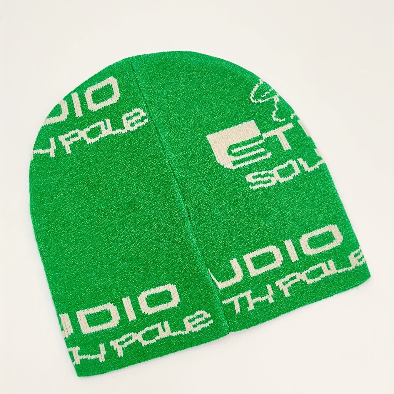 Green Anime Jacquard Beanie Y2K Unisex Knit Hat Hip Hop Elastic Windproof