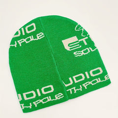 Green Anime Jacquard Beanie Y2K Unisex Knit Hat Hip Hop Elastic Windproof
