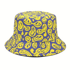 Flame Print Reversible Bucket Hat Cartoon Casual Basin Hat